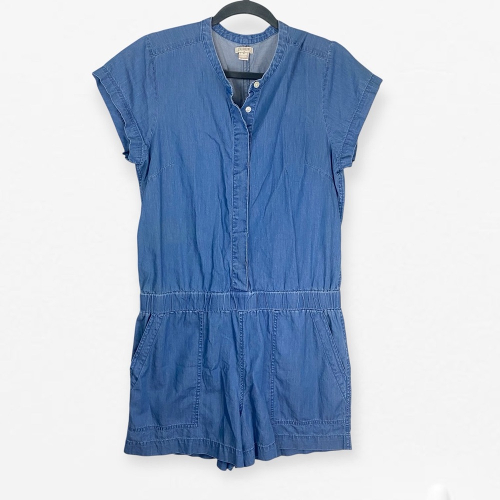 J. Crew Woman’s Blue Chambray Denim Stretch Jean button up Romper 10